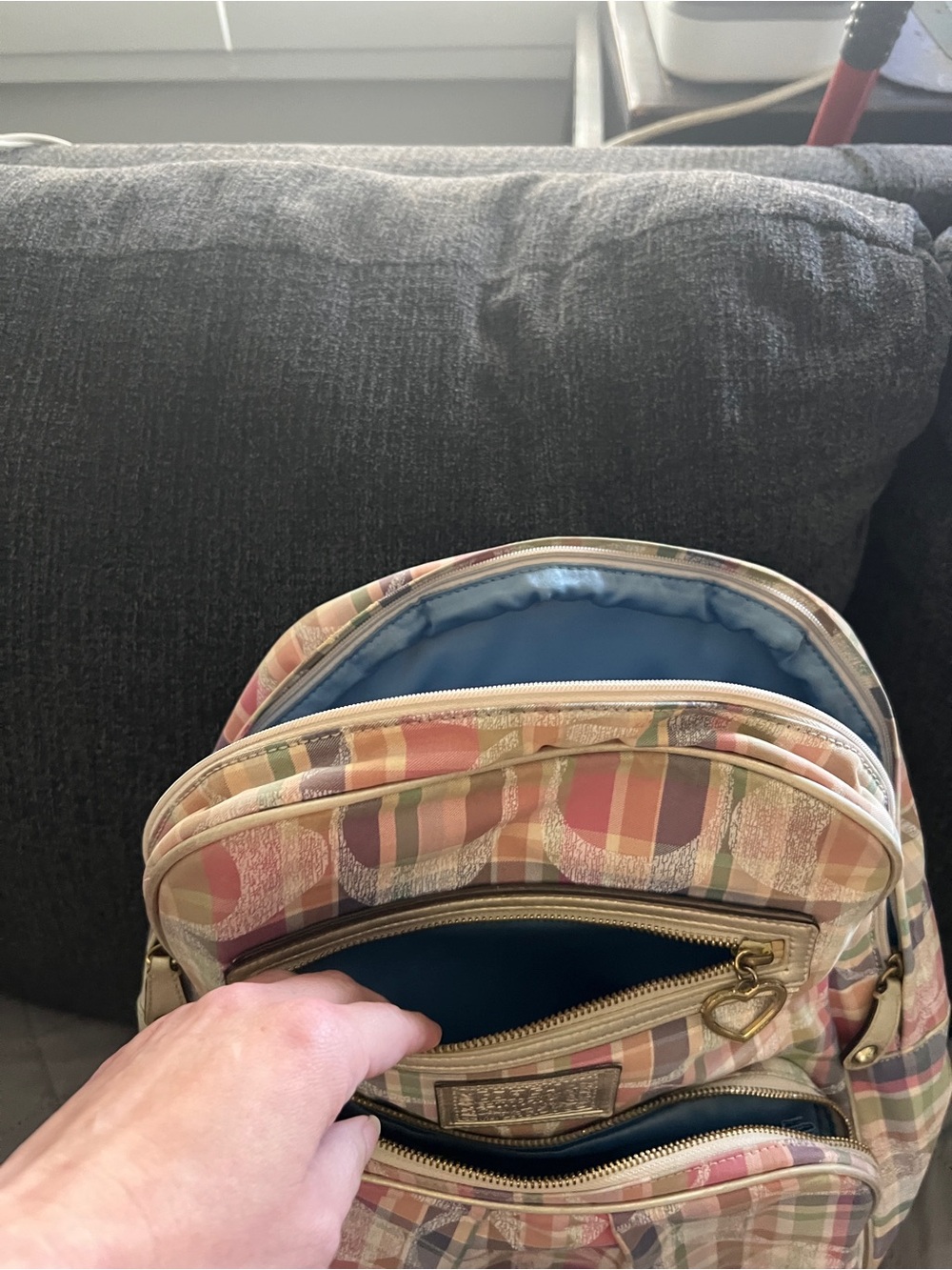 Coach Pink Green Plaid Signature Backpack with Wallet - Picture 6 of 11